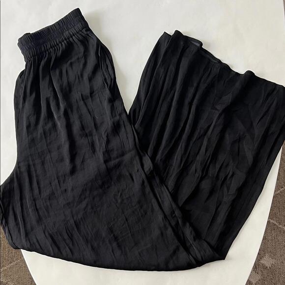 ZARA Black Wide Leg Flowy Pull On Pants Pockets Size Small - Picture 4 of 8